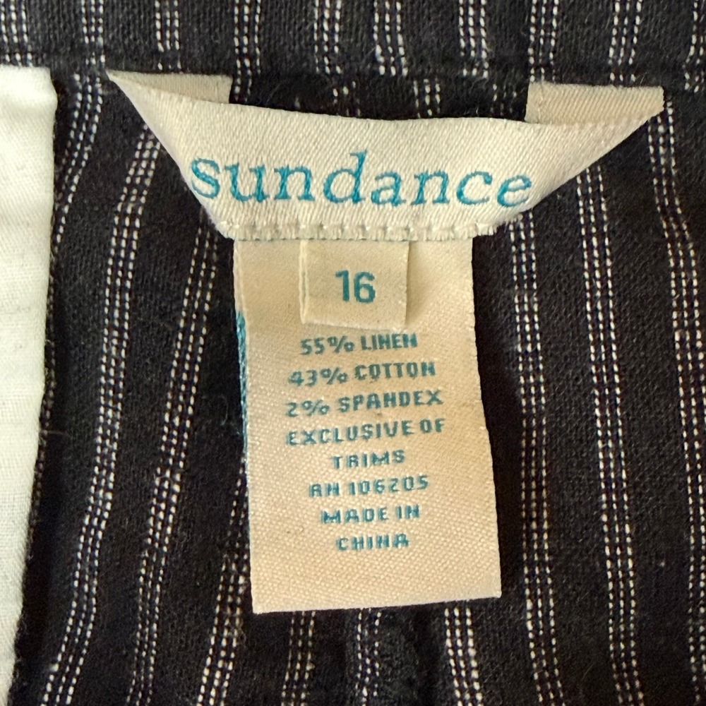 Sundance Pants Womens 16 Andover Black White Pinstripe Linen Blend‎ Wide Leg - Picture 5 of 13
